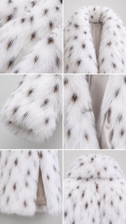 Close up details of plush faux fur texture, lining, and matching hat